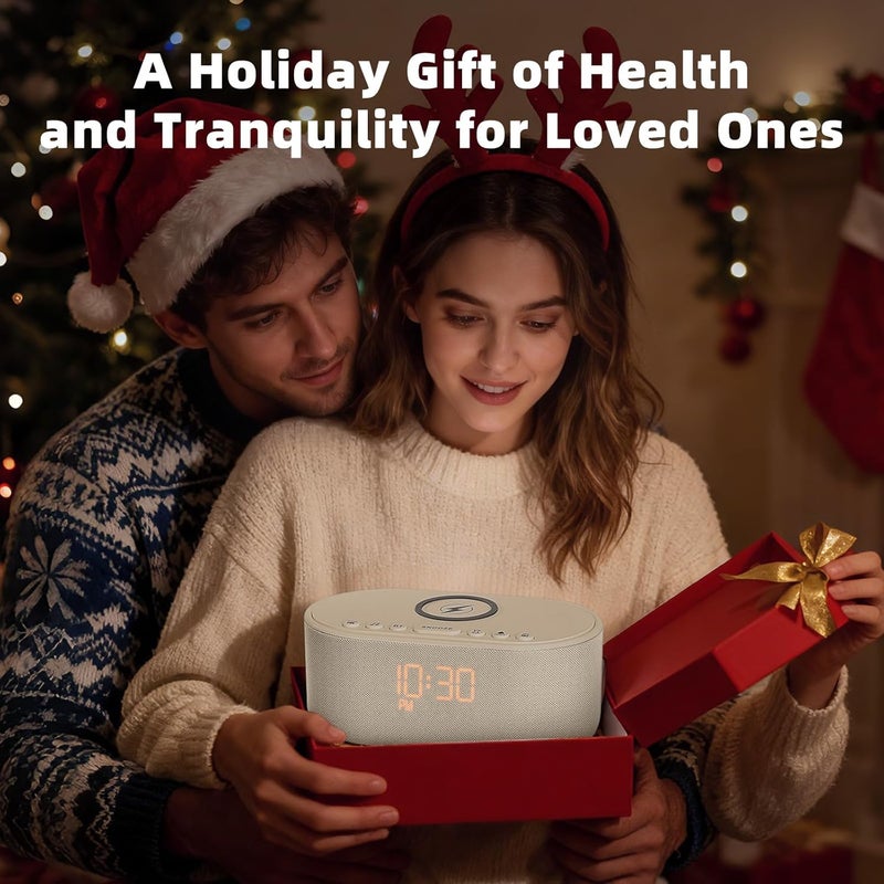 Odokee Sound Machine Alarm Clock for Bedrooms: Bluetooth 10W Stereo Sound Speaker with Wireless Charging - White Noise Machine for Sleeping with 21 Soothing Sounds - Putty - Image 3